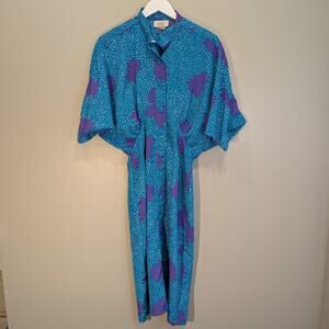 Vintage 1980s Jody California Dress Floral Dolman Short Sleeve - Size 9